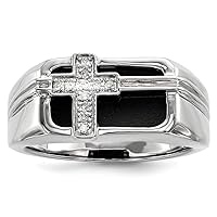 925 Sterling Silver Polished Prong set Open back Rhodium Plated Diamond Black Simulated Onyx Religious Faith Cross Mens Ring Measures 3mm Wide Jewelry Gifts for Men - Ring Size Options: 10 11 9