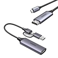 UGREEN USB C to HDMI Cable (4K@60Hz) 6.6FT, Type C to HDMI Adapter Thunderbolt 4/3 to HDMI Bundle with Capture Card Full HD 1080P 60FPS HDMI to USB A/Type C 4K Video Capture Card