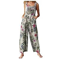 Women's Rompers for Summer Style Patchwork Printed Button Up Jumpsuit with Straps Trousers Rompers 2023