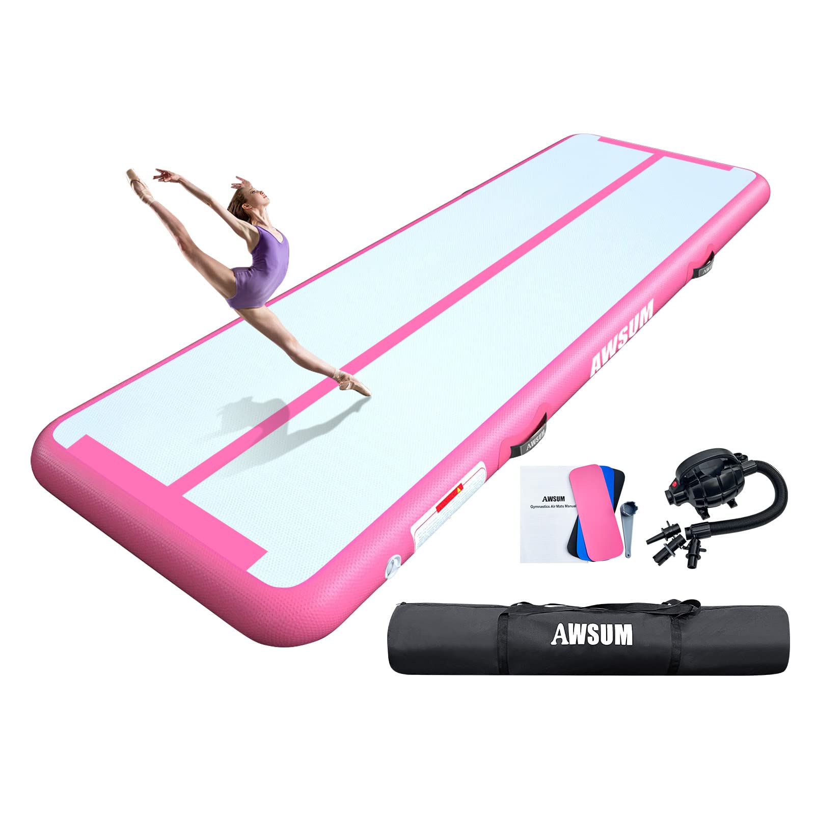 AWSUM Inflatable Air Gymnastics Mat 10ft/13ft/16ft/20ft/23ft Training mat 4/8 inches Thick tumbling mat with Electric Pump for Home/Gym/Outdoor