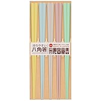 Sunlife Chopsticks Polygonal Shape 5 Pairs PBT Plastic Chopsticks Reusable Chopsticks Dishwasher Safe, Non-slip, Lightweight, 9 Inches, Made in Japan (1, Octagonal Pastel Colors) (CHK-802-COL)