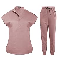 niaahinn Scrubs Set for Women Nurse Uniform Jogger Suit Stretch Top & Pants with Multi Pocket for Nurse Esthetician Workwear