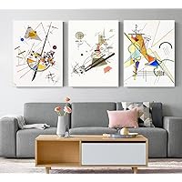 INVIN ART Framed Stretched Canvas Giclee Print Combo Painting 3 Pieces by Wassily Kandinsky Wall Art Series#001 Living Room Home Office Decorations(White Slim Frame,24