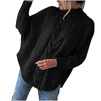 Women's 2023 Winter Turtleneck Oversized Long Batwing Sleeve Casual Loose Chunky Cable Knit Pullover Sweater Tops