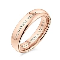 Personalize Unisex Plain Simple Dome Couples Titanium Wedding Band Ring For Men Women Comfort Fit Polished Black Silver Rose Gold Tone 5MM