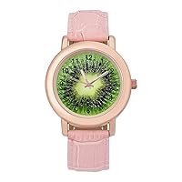 Kiwi Fruit Watches for Women Round Printed Dial Stylish Leather Strap for Daily Outdoor Work