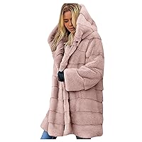 YZHM Women Hooded Winter Coats Faux Fur Long Jackets Cozy Warm Outwear Cardigan Fashion Sherpa Overcoat Oversized Shaggy Coat