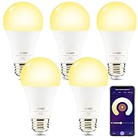 HVS Smart Light Bulbs, 5 Packs 9W A19 E26 Dimmable Tunable Cool Warm White LED Light Bulb 2500k-6500k, APP Control 2.4GHz WiFi(Only) Bluetooth Assist Connection, Work with Alexa/Google Assistant