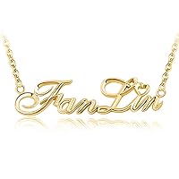 MRENITE 10k 14k 18k Solid Yellow Gold Personalized Name Necklace – Dainty Nameplate Jewelry - Custom Any Name Gift for Her Women Men