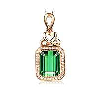 LZSDS Rose Gold Emerald Stone Pendant Women Pure Natural Green Emerald Gemstone Rose Gold Necklace Jewelry Pendant