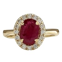 1.81 Carat Natural Red Ruby and Diamond (F-G Color, VS1-VS2 Clarity) 14K Yellow Gold Engagement Ring for Women Exclusively Handcrafted in USA