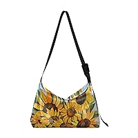 ALAZA Sunflower Painting Print Flower Womens Tote Bag Leather Shoulder Bag For Women Men Large Hobo Cross Body Bags Handbag