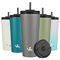 22OZ Insulated Tumbler with Lid and 2 Straws Stainless Steel Water Bottle Vacuum Travel Mug Coffee Cup,Gray