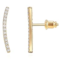 PAVOI 14K Gold Plated Cubic Zirconia Ear Crawler Earrings - Faux Diamond Arrow Ear Climber Fashion Earrings in Rose Gold, White Gold and Yellow Gold