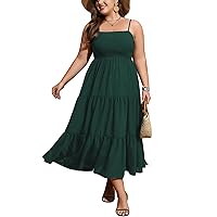Women's Plus Size Summer Maxi Dress Sleeveless Spaghetti Strap Smocked Casual Boho Tiered Long Beach Sun Dresses