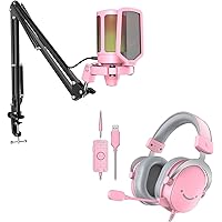 FIFINE Gaming USB Microphone Kit and PC Over-Ear Wired Headset,Streaming Recording Computer RGB Mic Set for Podcasting,YouTube,7.1 Surround Sound Headset,Control Box,for PS4/PS5/Xbox/Switch(A6TP+H9P)