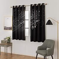 MANGATA CASA Kids Blackout Curtains with Star for Bedroom-Cutout Galaxy Window Curtains & Drapes with Grommet for Nursery Room-Baby Darkening Curtains 63 Inch Length 2 Panels(Black 52x63in)