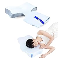 Cervical Memory Foam Pillow & Blue Hydrofeel Pillow Case - Orthopedic Contour Support for Neck, Shoulder and Back Pain Relief