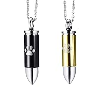 2PCS Cremation Jewelry for Ashes for Pet Dog Cat Paw Print Pendant Urn Necklace for Ashes for Men Stainless Steel Memorial Necklace Cremation Keepsakes (Black/Gold) for Christmas
