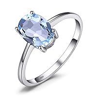 JewelryPalace Class Natural Gemstone Garnet Peridot Amethyst Citrine Blue Topaz Birthstone Solitaire Engagement Rings for Women, Anniversary 14K Gold Plated 925 Sterling Silver Promise Rings for Her