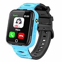 Smart Watch for Kids 4-12 Years Boys Girls, 24 Puzzle Games, Phone Call SOS, Front & Top Cameras,Video MP3 Music Player Calendar Stopwatch Timer Alarm Clock for Children Birthday Gifts (Blue)