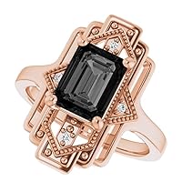 Love Band 1.50 CT Antique Emerald Shape Black Diamond Ring 14k Rose Gold, Large Victorian Emerald Black Engagement Ring, Vintage Black Onyx Ring, Fancy Ring For Her