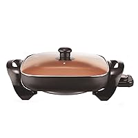 Brentwood Electric Skillet with Glass Lid Non-Stick, 12-inch, Copper