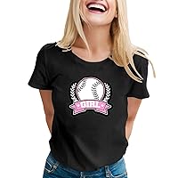 Going Out Tops for Women Sexy with Sleeves 2024 Womens Fashion Sports Baseball Print Round Neck Short Sleeve C