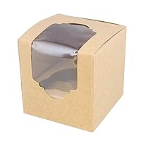 Mini Cupcake Boxes Bulk Pack of 50 - Single Kraft Brown To Go Disposable Cupcake Containers with Window - Mini Individual Transport Cardboard Muffin Box Container with Inserts for Valentines