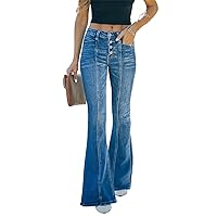 KUNMI Women's High Waisted Skinny Stretch Ripped Button Fly Jeans Destroyed Denim Pants