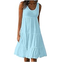 Deals of The Day Lightning Deals Today Prime Women's 2024 Summer Tank Dress Sleeveless Basic Swing T Shirt Dress Casual Tiered Loose Beach Sundress Vacation Outfits