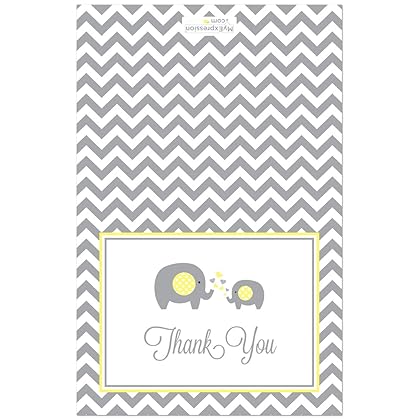 MyExpression.com 50 Cnt Grey Yellow Chevron Elephant Baby Thank You Cards