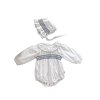 Twin Girl Baby Items Infant Newborn Baby Girls Long Sleeve Romper with Hat Outfit Set 2PCS Clothes Baby Girl Baby Clothes (White, 3-6 Months)