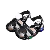 Toddler Infant Boys L𝐢ght Up Rubber Soft Sole Sandals Closed Toe Buckle Sandals Lightweight Causal Shoes