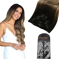 Full Shine Clip in Hair Extensions Real Human Hair Balayage Black to Light Brown Mix Honey Blonde 120g 7pcs 16 inch With A Hair Extensions Storage Bag