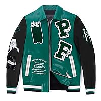 PALALEATHER Men's Lambskin Shirt Collar Embroidery Patches Leather Bomber Jacket