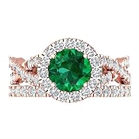Clara Pucci 2.5 ct Round Cut Halo Solitaire Genuine Simulated Emerald Designer Art Deco Statement Wedding Ring Band Set 18K Rose Gold