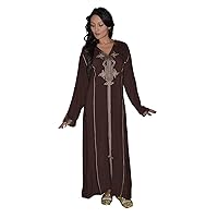 Moroccan Caftans Women Hand Made Djellaba Embroidered Size Large Dark Brown