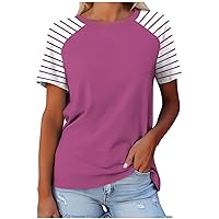 Womens Casual Striped Tops Short Sleeve Crew Neck T Shirts Comfy Loose Fit Basic Blouse Summer Fashion Plus Size Tee
