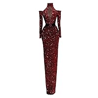 Keting Shiny Burgundy Sequined Crystals Mermaid Prom Evening Shower Party Dress Celebrity Pageant Gala Gown