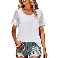 COTECRAM Womens Lace Short Sleeve V Neck T Shirts Summer Casual Tops Loose Fit Tees Ladies Dressy Blouses 2024 Trendy