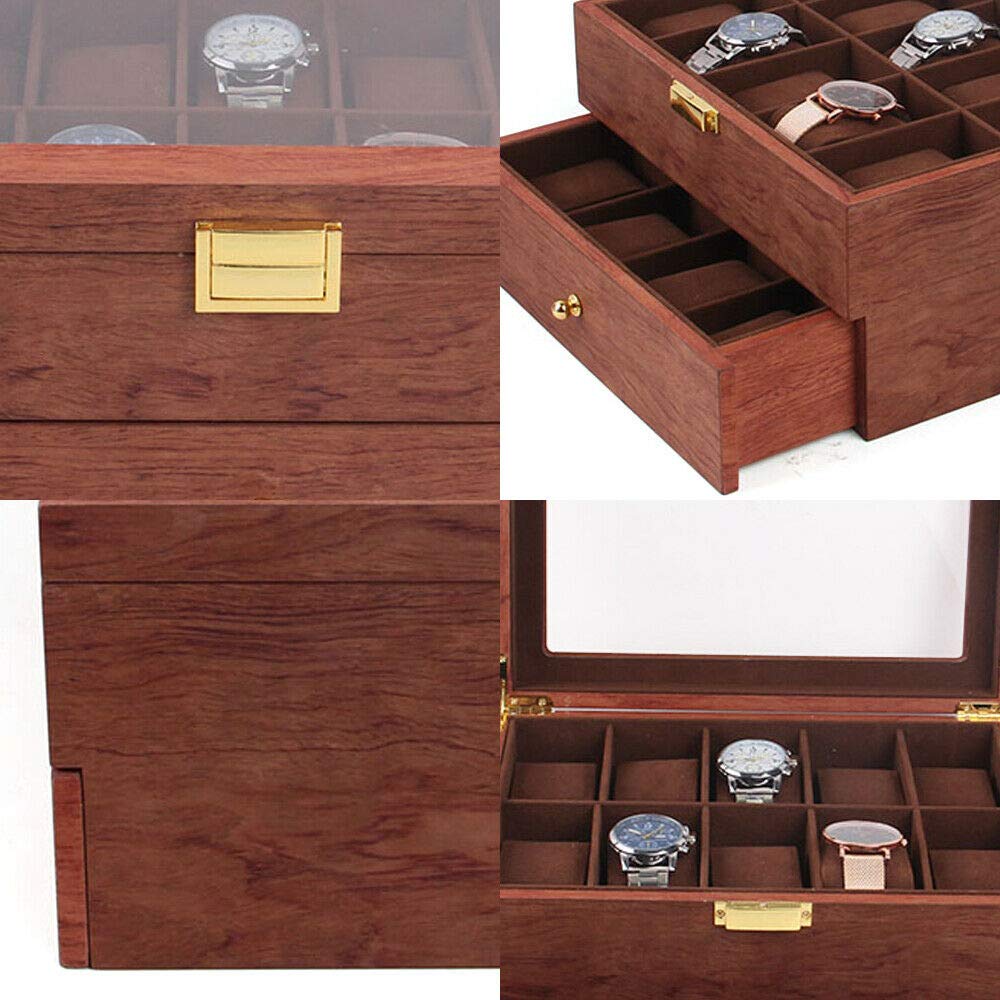 Gdrasuya10 20 Slots Watch Box Wooden Watch Collect Storage Case Drawer Cabinet Jewelry Display Organizer Acrylic Top Watch Holder Case for Display and Storage
