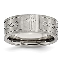 Titanium Religious Faith Cross Design Flat Satin Band Ring Jewelry for Women in Titanium 13.5 14 10 10.5 11 11.5 12 12.5 13 8 8.5 9 9.5 and 6mm 8mm