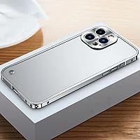 Metal Frame Translucent Frosted Acrylic Back Plate Case for iPhone 15 14 Plus 11 12 13 Pro Max with Lens Protective Back Covers,Silver,for iPhone 12pro max