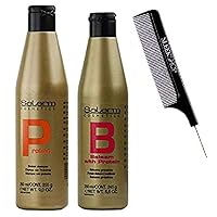 Salerm Cosmetics PROTEIN Shampoo & PROTEIN BALSAM Conditioner DUO Set (wtih Sleek Steel Pin Tail Comb) Keratin Silk Protein (9 oz + 8.6 oz - ORIGINAL COMBO KIT)