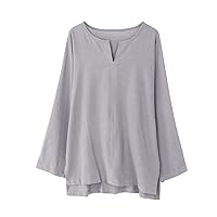 Linen Mens Shirt,Plus Size Long Sleeve Baggy Solid Shirt Summer Lightweight Casual Fashion T-Shirt Blouse Top