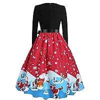 Christmas Dress Women Vintage Long Sleeve Christmas 1950s Housewife Evening Party Dress