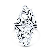 Boho South Western Style Nature Swirl Leaf Vine Wrap Bypass Full Finger Armor Statement Ring Western Jewelry For Women Teen Oxidized .925 Sterling Silver