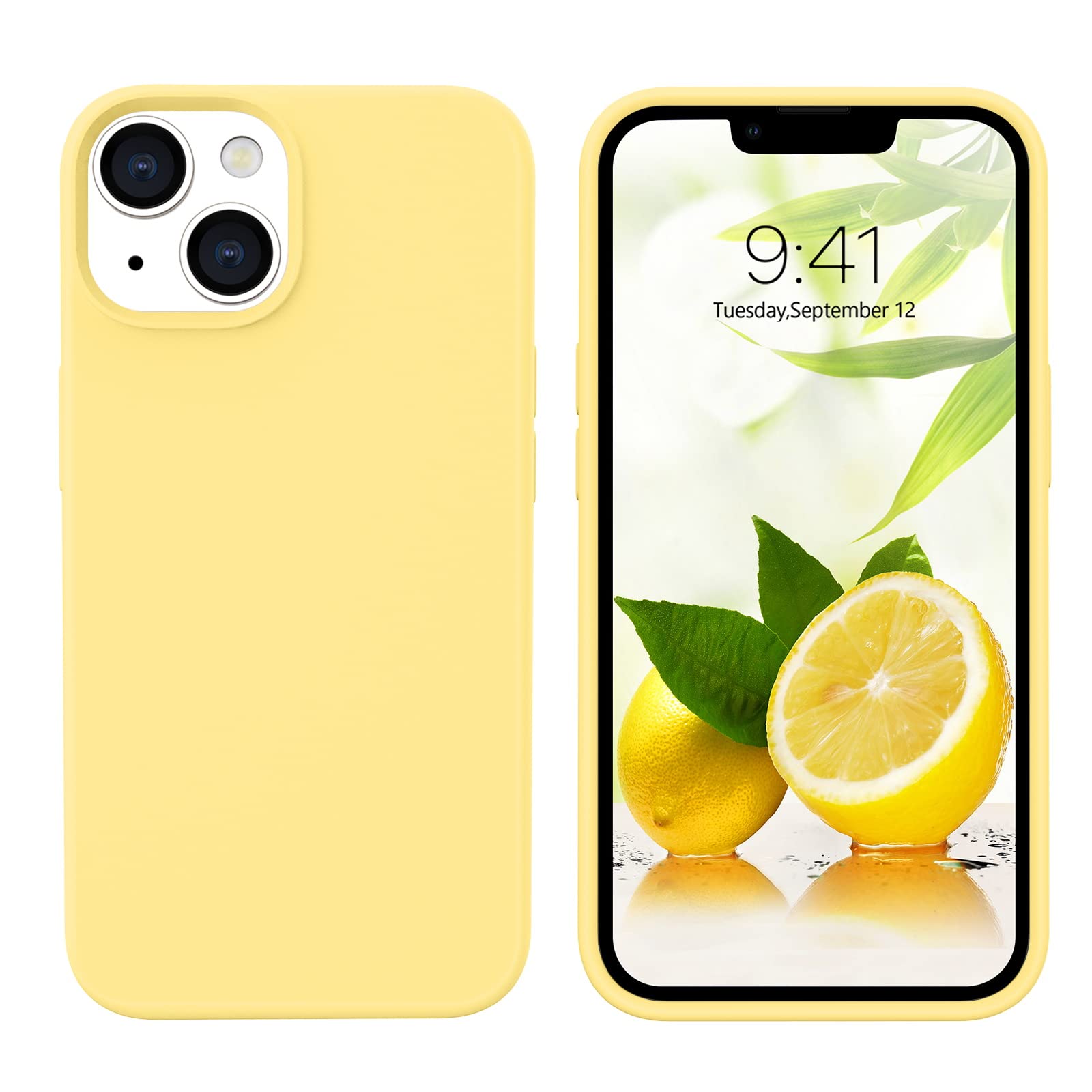 GUAGUA Compatible with iPhone 13 Case 6.1 Inch Liquid Silicone Soft Gel Rubber Slim Thin Microfiber Lining Cushion Texture Cover Shockproof Protective Phone Case for iPhone 13, Yellow