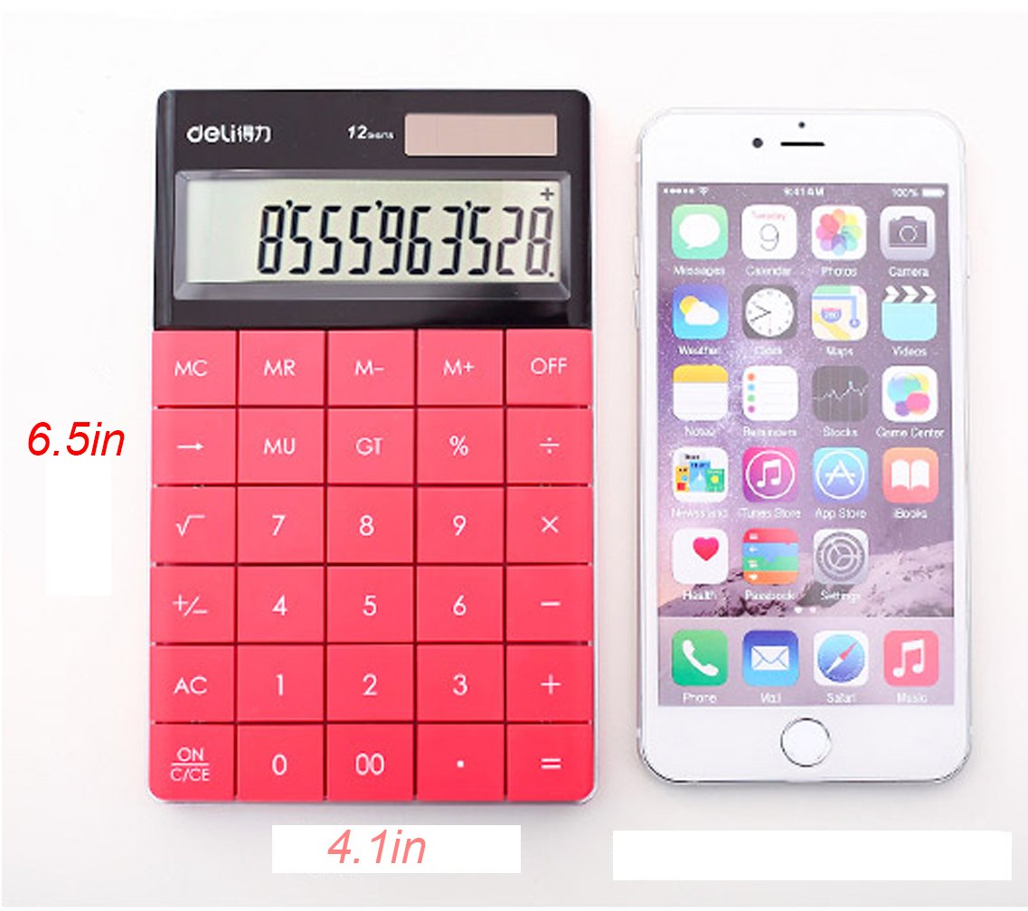 12 Bit Calculator, Standard Function Desktop Calculator Desktop Calculator Office Calculator (Red)